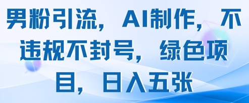 男粉引流，AI制作，不违规不封号，绿色项目，日入五张-huitchan网创