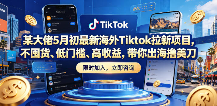 某大佬5月初最新海外Tiktok拉新项目，不囤货、低门槛、高收益，带你出海撸美刀-huitchan网创