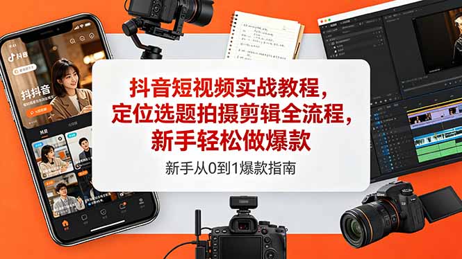 抖音短视频实战教程,定位选题拍摄剪辑全流程,新手轻松做爆款-huitchan网创