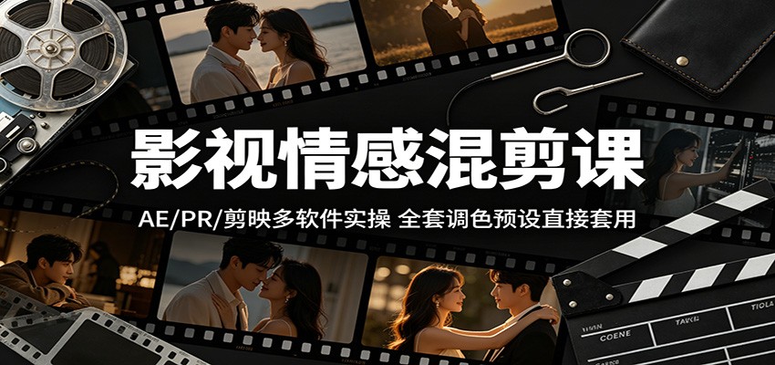影视情感混剪课：AE/PR/剪映多软件实操，全套调色预设直接套用-huitchan网创