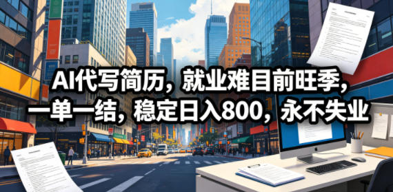 AI代写简历，就业难目前旺季，一单一结，稳定日入800，永不失业-huitchan网创