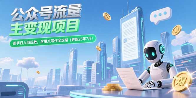 公众号流量主变现项目，新手日入四位数，含爆文写作全攻略(更新25年7月-huitchan网创