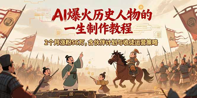AI历史人物赛道课程，2个月涨粉56万，含伙伴计划与收徒运营策略-huitchan网创