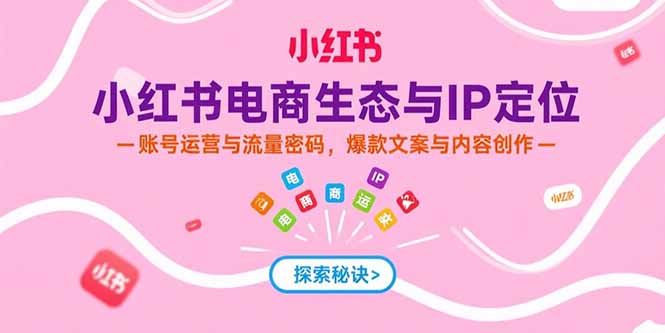 小红书电商生态与IP定位，账号运营与流量密码，爆款文案与内容创作-huitchan网创