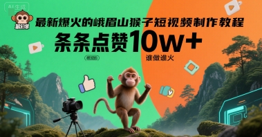最新爆火的峨眉山猴子短视频制作教程，条条点赞10w+，谁做谁火【教程+提示词】-huitchan网创