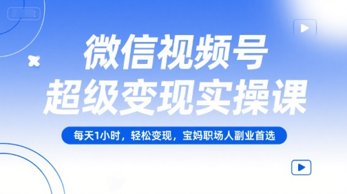 微信视频号超级变现实操课，每天1小时，轻松变现，宝妈职场人副业首选-huitchan网创