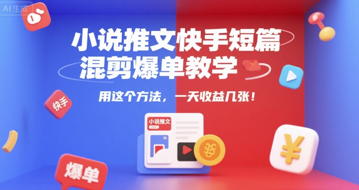 小说推文快手短篇混剪爆单教学，用这个方法，一天收益几张-huitchan网创