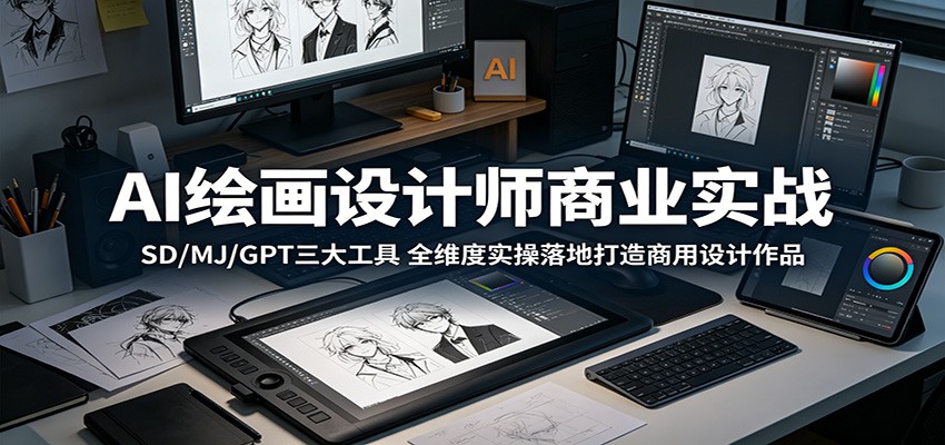 AI绘画设计师商业实战：SD/MJ/GPT三大工具，全维度实操落地打造商用设计作品-huitchan网创