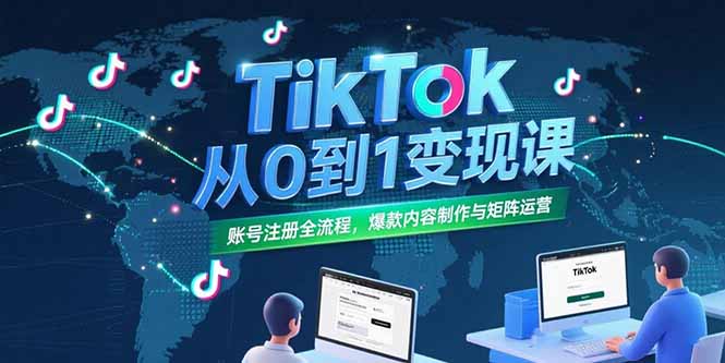 TikTok从0到1变现课，账号注册全流程，爆款内容制作与矩阵运营-huitchan网创