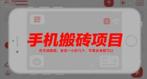 手机搬砖项目，有手就能做，亲测一小时几十，苹果安卓都可以-huitchan网创
