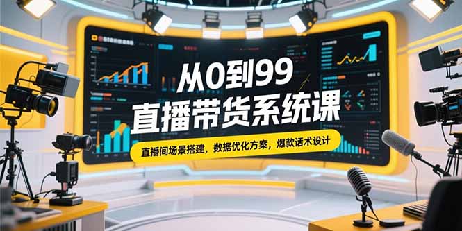 从0到99直播带货系统课，直播间场景搭建，数据优化方案，爆款话术设计-huitchan网创