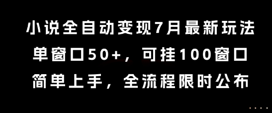 小说全自动变现7月玩法，单窗口50+，可挂100窗口，简单上手，全流程限时公布【揭秘】-huitchan网创