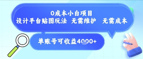 0成本小白项目，设计平台贴图玩法，无需维护，无需成本，单账号单月可产生收益4k+-huitchan网创