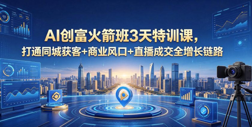 AI创富火箭班3天特训课，打通同城获客+商业风口+直播成交全增长链路，2026年4月新课-huitchan网创