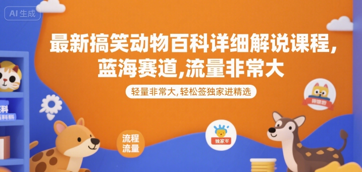 最新搞笑动物百科详细解说课程，蓝海赛道，流量非常大，轻松签独家进精选-huitchan网创