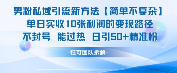 男粉私域引流新方法，单日收10张利润，日引流50+精准粉-huitchan网创