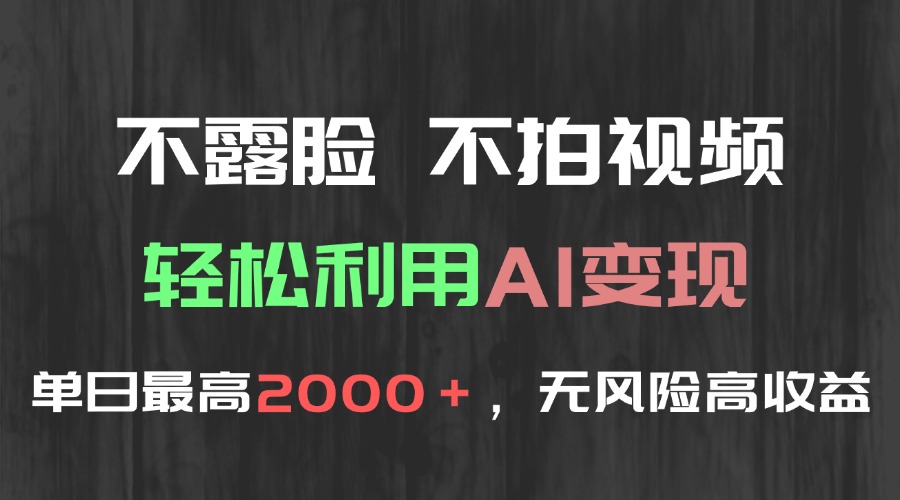 不露脸，不拍视频，轻松利用AI变现，单日最高2000＋，无风险高利润-huitchan网创