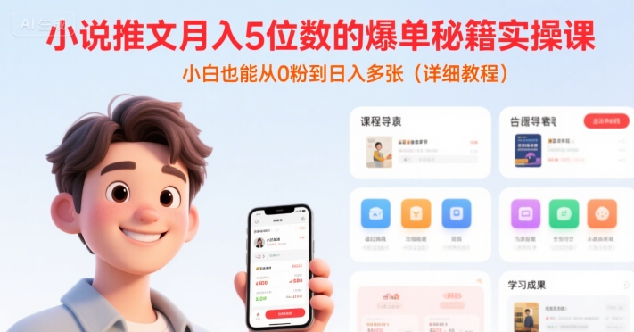小说推文月入5位数的爆单秘籍实操课，，小白也能从0粉到日入多张(详细教程)-huitchan网创