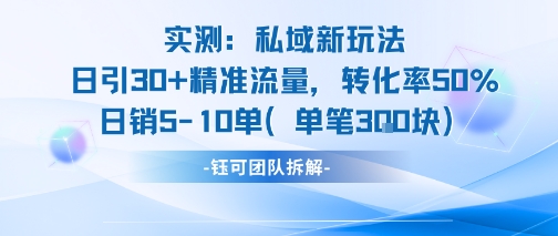 实测私域新玩法日引30加精准流量转化率50%日销5-10单每笔3张-huitchan网创