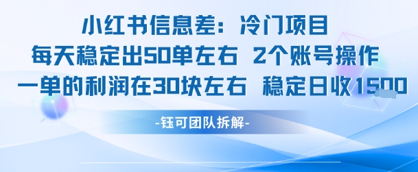 小红书信息差冷门项目一单利润30块每天稳定1.5k左右2个账号操作-huitchan网创