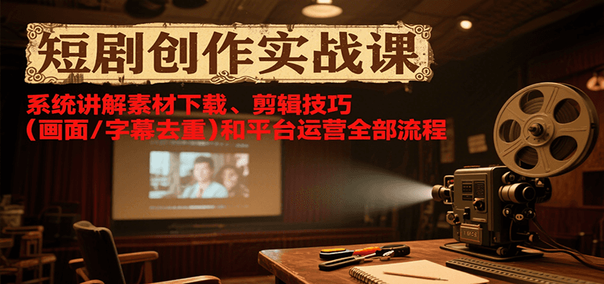 短剧创作实战课，系统讲解素材下载、剪辑技巧(画面/字幕去重)和平台运营全部流程-huitchan网创