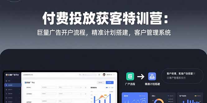 付费投放获客特训营：巨量广告开户流程，精准计划搭建，客户管理系统-huitchan网创