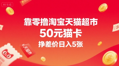 靠零撸淘宝天猫超市50元猫卡，挣差价日入5张-huitchan网创