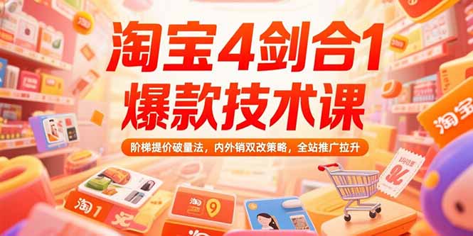 淘宝4剑合1爆款技术课73期：阶梯提价破量法，内外销双改策略 全站推广拉升-huitchan网创