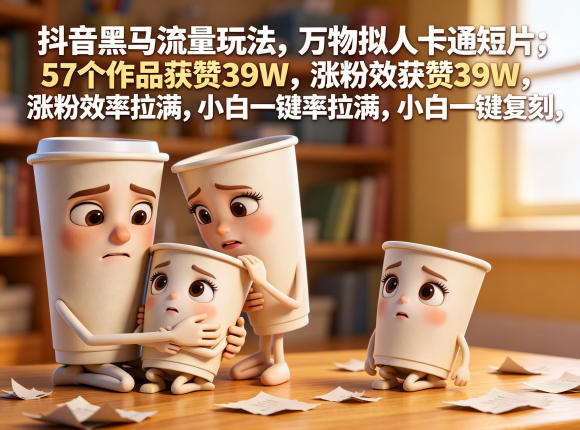 抖音黑马流量玩法，万物拟人卡通短片，57个作品获赞39W，涨粉效率拉满，小白一键复刻，保姆级拆解-huitchan网创