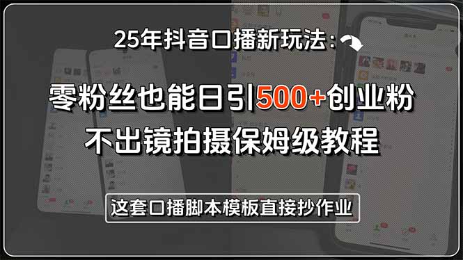 25年抖音口播新玩法：零粉丝也能日引500+创业粉，不出镜拍摄保姆级教程...-huitchan网创