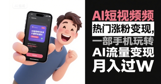 AI短视频热门涨粉变现，一部手机玩转AI流量变现，月入过W-huitchan网创