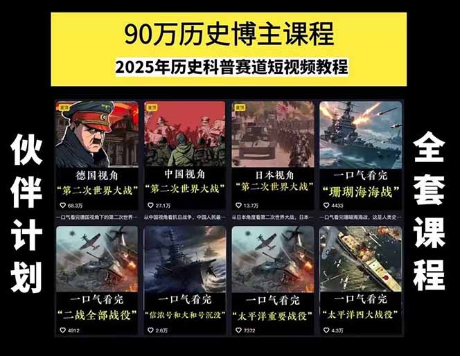 图片[1]-历史短视频赛道变现课，百集素材库应用，文案剪辑技巧，账号运营全案-huitchan网创