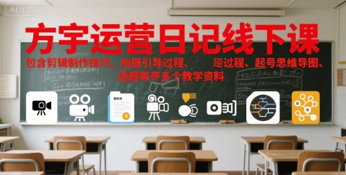 方宇运营日记线下课，包含剪辑制作技巧、拍摄引导过程、起号思维导图、选题等多个教学资料-huitchan网创