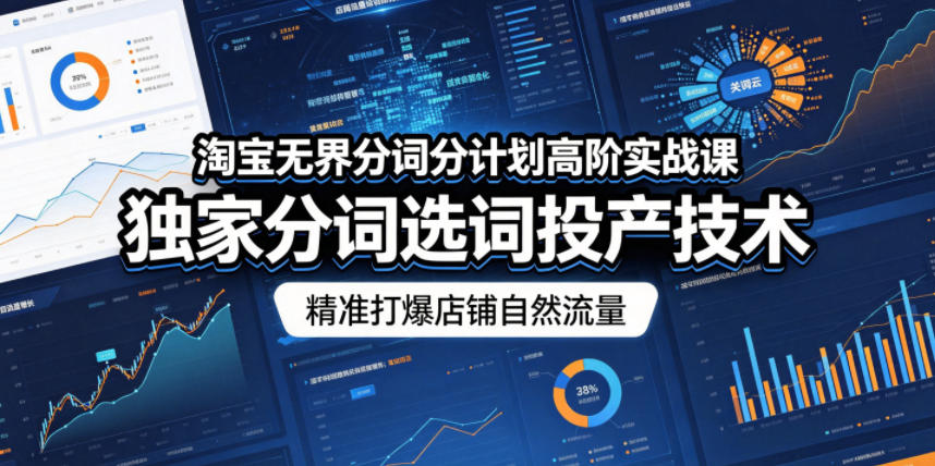 淘宝无界分词分计划高阶实战课，独家分词选词投产技术，精准打爆店铺自然流量-huitchan网创