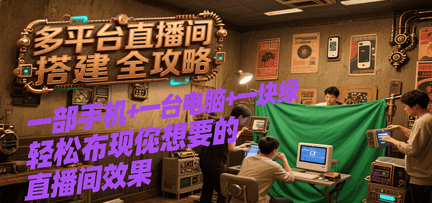 多平台直播间搭建全攻略，一部手机+一台电脑+一块绿布轻松实现你想要的直播间效果-huitchan网创