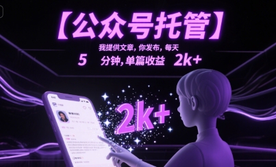 【公众号托管 】我提供文章，你发布，每天5分钟，单篇收益2k+【揭秘】-huitchan网创