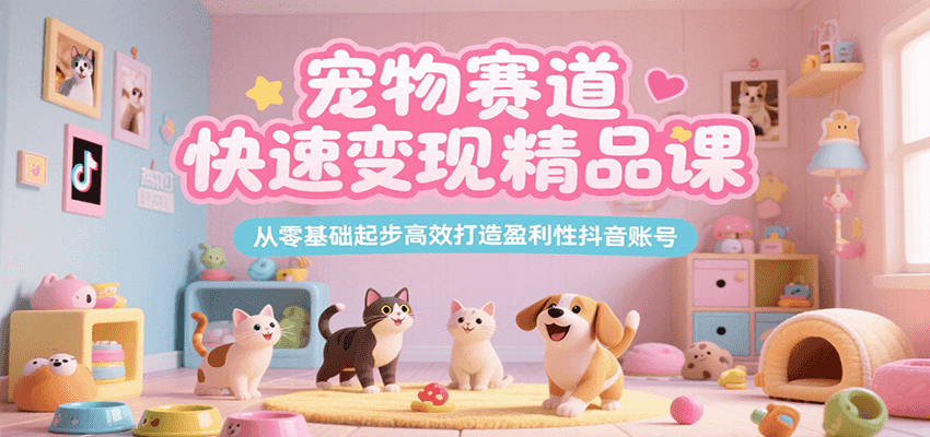 宠物赛道快速变现精品课，从零基础起步高效打造盈利性抖音账号-huitchan网创