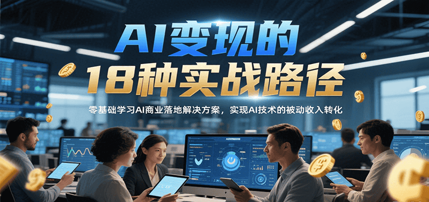 AI变现的18种实战路径，零基础学习AI商业落地解决方案，实现AI技术的被动收入转化-huitchan网创