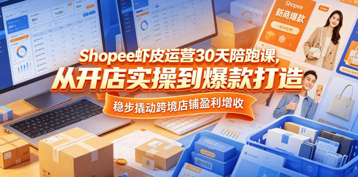 Shopee虾皮运营30天陪跑课，从开店实操到爆款打造，稳步撬动跨境店铺盈利增收-huitchan网创