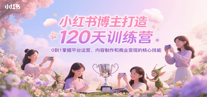 小红书博主打造120天训练营，0到1掌握平台运营、内容制作和商业变现-huitchan网创