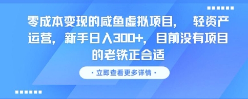 零成本变现的咸鱼虚拟项目， 轻资产运营，新手日入3张+，目前没有项目的老铁正合适-huitchan网创