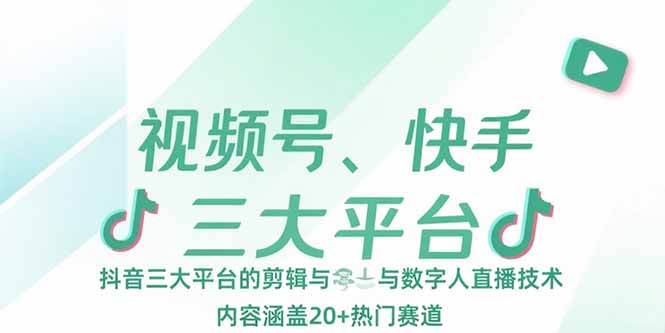 视频号、快手、抖音三大平台的剪辑与数字人直播技术，内容涵盖20+热门赛道-huitchan网创