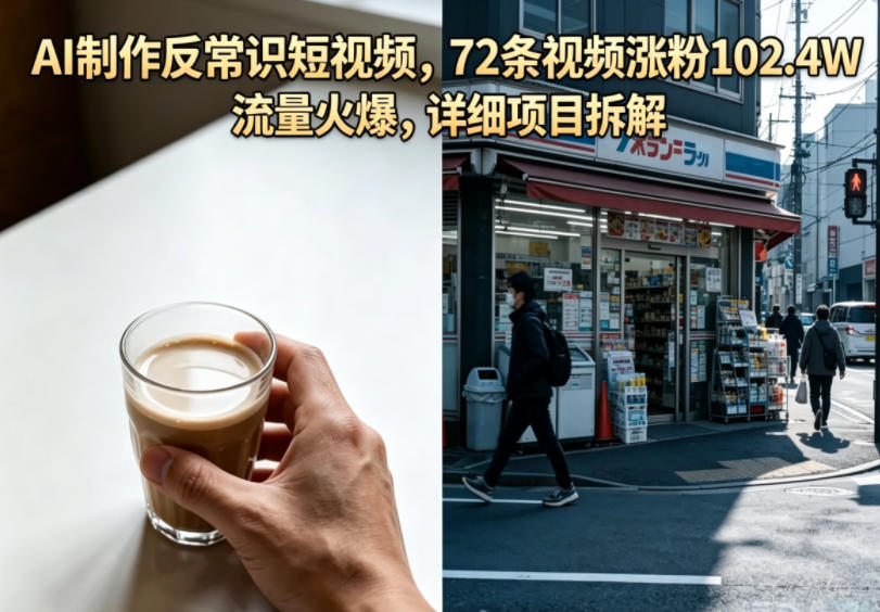 AI制作反常识短视频，72条视频涨粉102.4W，流量火爆，详细项目拆解-huitchan网创
