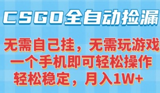 CSGO自动捡漏项目，最新独家玩法，一个手机可操作，新手小白轻松月入1W+，操作简单易上手【揭秘】-huitchan网创