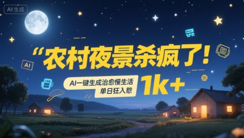 农村夜景杀疯了！AI一键生成治愈系慢生活，单日狂入1k+-huitchan网创