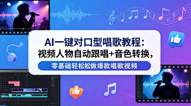 AI一键对口型唱歌教程：视频人物自动跟唱+音色转换，零基础轻松做爆款唱歌视频-huitchan网创