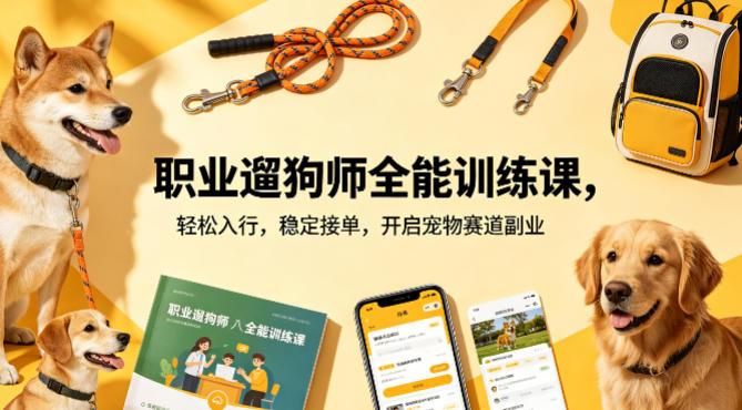 职业遛狗师全能训练课，轻松入行，稳定接单，开启宠物赛道副业-huitchan网创