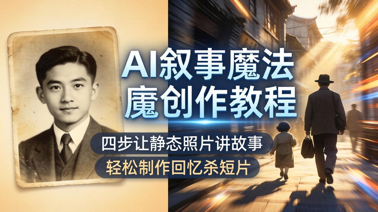 AI叙事魔法创作教程，四步让静态照片讲故事，老照片修复加动态特效，轻松制作回忆杀短片-huitchan网创