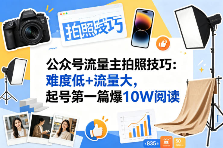 公众号流量主之拍照技巧赛道，难度低+流量大，起号第一篇就爆了10w阅读-huitchan网创