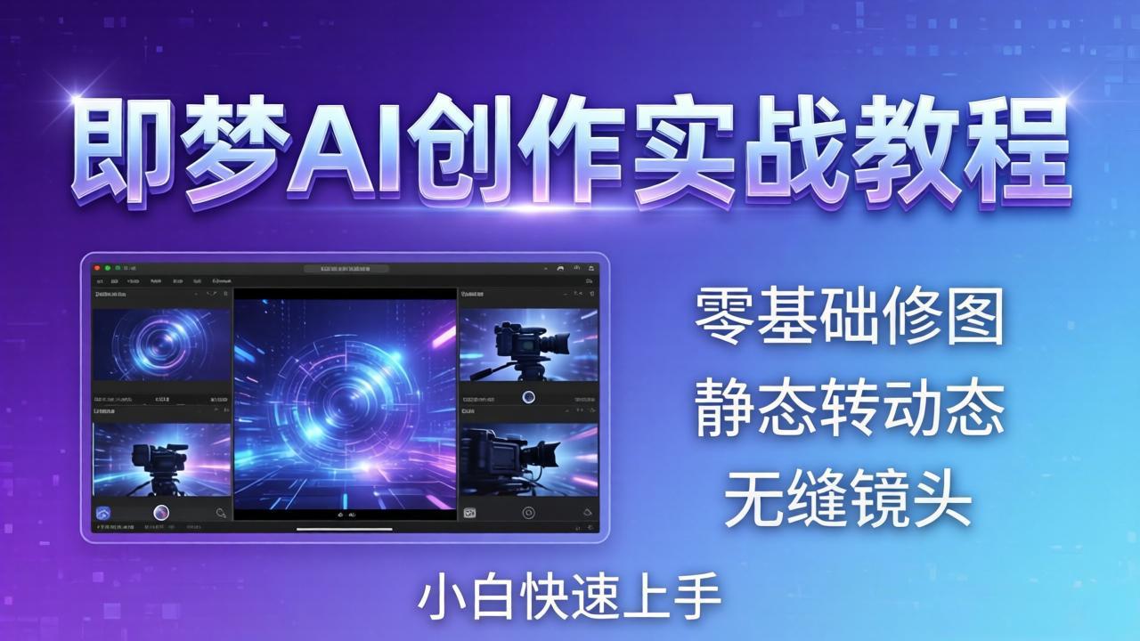 即梦AI创作实战教程，从零基础修图到AI导演，实战教学静态转动态+无缝镜头，小白快速上手-huitchan网创